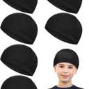 Geyoga 6 Pcs Skull Cap for Kids Helmet Liner Youth Wave Cap for Sport Football Basketball Ski Cycling Outdoor Activities (One Size, Black)
