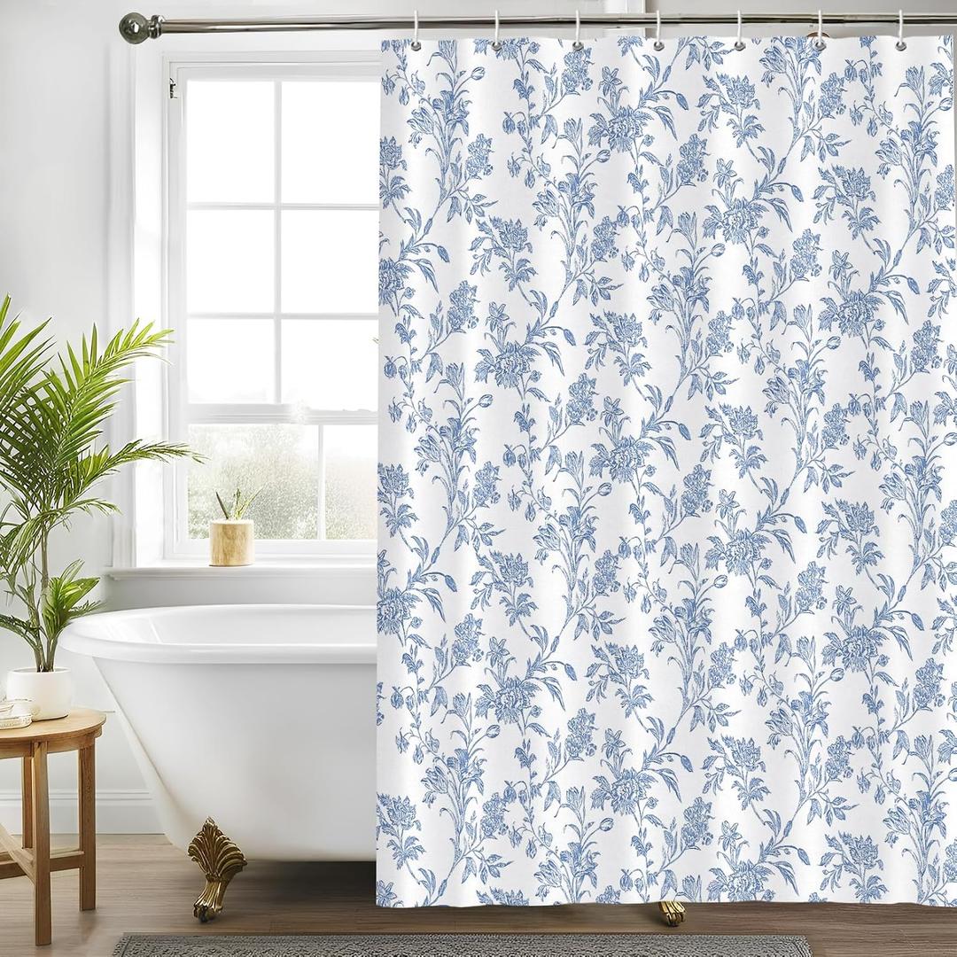 Seorsok Blue Shower Curtain,Sage Cotton Floral Cottagecore,Elegant Floral Fabric Shower Curtain Machine Washable Waterproof Bathroom Decor 60'Wx72'L inches