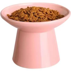 6.2 Inch Extra Wide Elevated Ceramic Cat Bowls, Food and Water Bowl Set for Elder Big Cats Small Dogs, Raised Design for Pet Easy Eating, Protect Cat's Spine Set of 1(Pink)