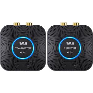 1Mii 2.4GHz Wireless Audio Transmitter Receiver Set for TV, 260Ft/80M Long Range 25ms Low Latency with AUX RCA in/Out, Wireless Audio Adapter for TV PC Powered Speaker Amplifier Soundbar