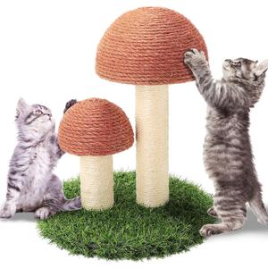 PowerKing Mushroom Cat Scratching Post, 15 x12 Inches Claw Scratching Post for Kitty, Natural Sisal Cat Scratchers Pole, Cat Interactive Toys, Cat Tree Tower (Brown)