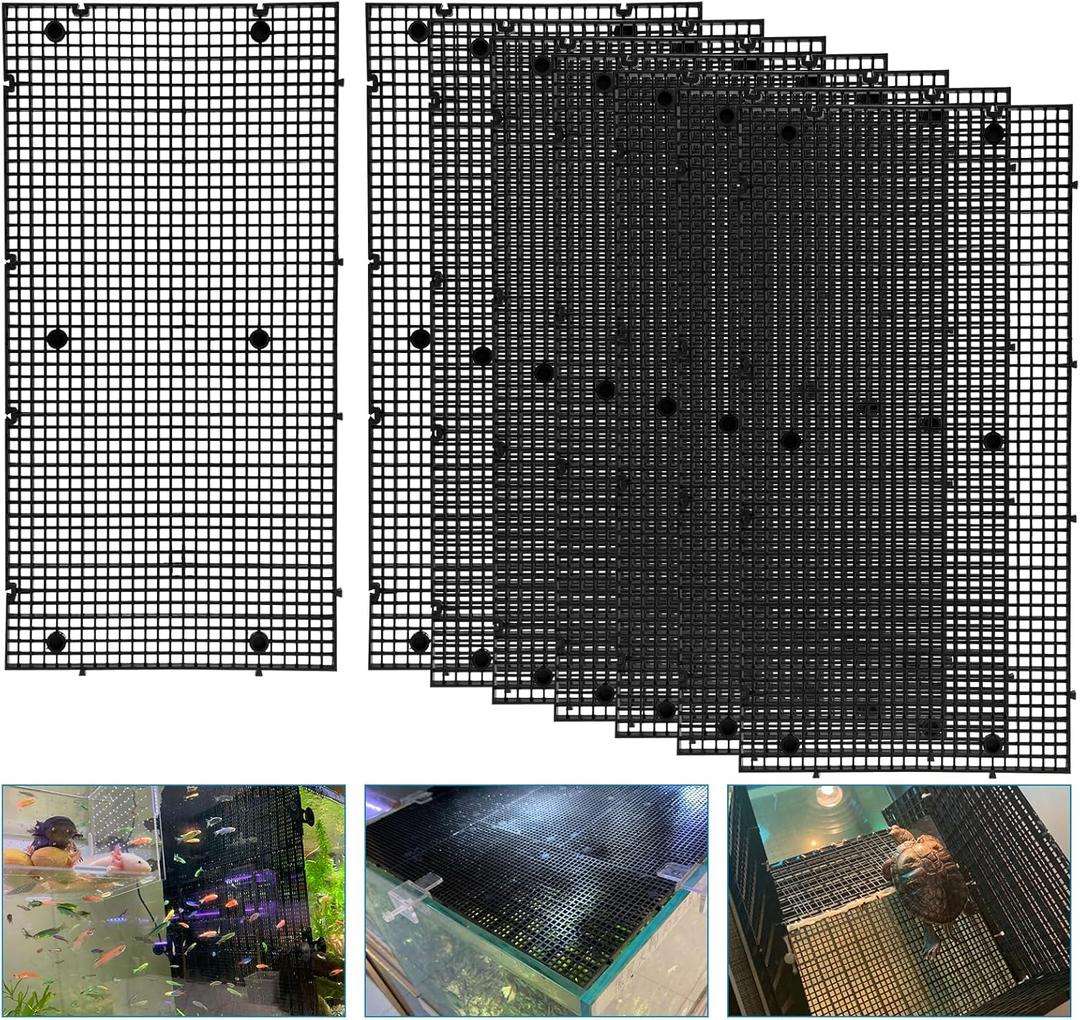 Plastic Egg Crate Grip Panel Fish Tank Divider Aquarium Divider Filter Bottom Fish Tank Isolation Board Egg Crate Tray (Black, 8pcs 11.8X5.9 Inch with 0.15 Inch Hole)