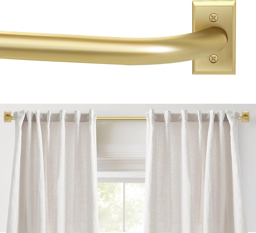 ZYRW Blackout Curtain Rod, Adjustable Extra Long Curtain Rod for Windows 66 to 184 Inches(5.5-15.3Ft), Wrap Around Heavy Duty Rod, Room Darkening French Return Curtain Rods, Gold