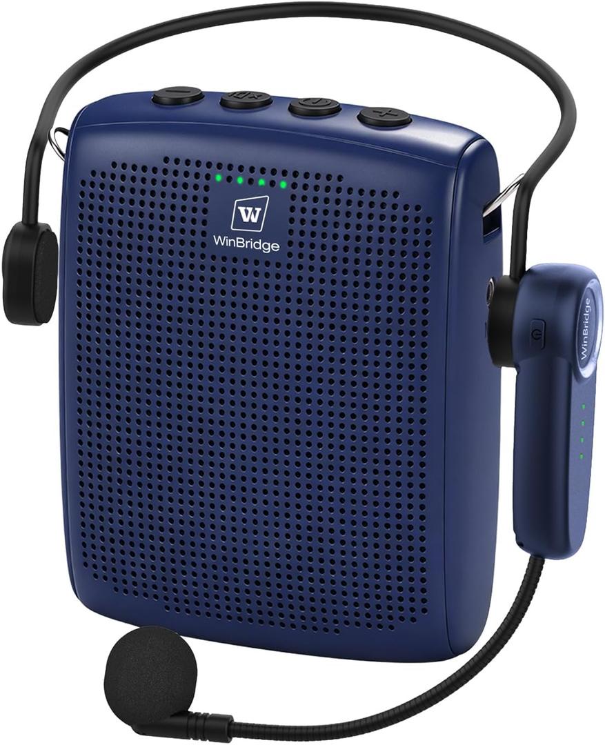 WinBridge Voice Amplifier with Bluetooth Headset Mic, Portable PA System | 15W Portable Speaker with Microphone for Teachers, Auto-Pair, 12–15H Battery, Lightweight,USB/BT Playback, Mute WB002 Blue