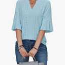 Womens Tops Summer Ruffle Half Sleeve V Neck Eyelet T Shirt Slim Fitted Blouse 2XL