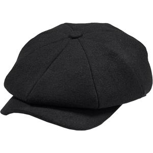 POUDAY Newsboy Cap for Men - Irish Newsies Cabbie Hat - Flat Winter Hat (Medium, Pure Black)
