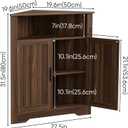 Smuxee Bathroom Corner Cabinet, Floor Corner Storage Cabinet with Fluted Door and Adjustable Shelf, Walnut Narrow Cabinet Organizer for Bathroom, Kitchen, Living Room, 14.5''D x 27.5''W x 31.5''H