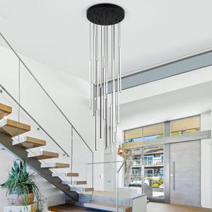 Modern LED Chandelier Clustered Led Pendant Light 18 Lights Dimmable High Ceiling Large Hanging Lighting Fixture for Loft Villa Living Room Stairs Foyer ChandelierBlack