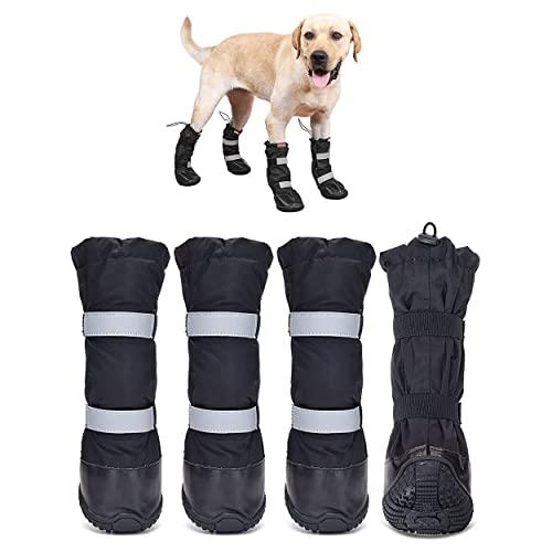 Hipaw Waterproof Dog Boots for Winter Snow Rain,Non-Slip Dog Shoes for Medium to Large Dogs,Extended Cuff Paw Protectors for Outdoor Walking Hiking