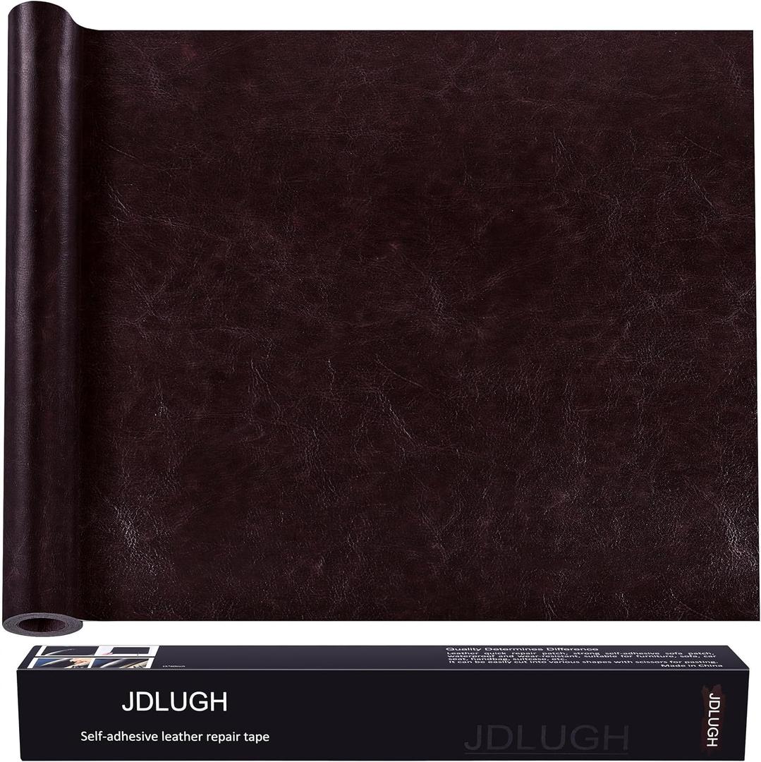 JDLUGH Leather Repair Patch Tape, 15x60 Inch, Brownish Brown2.0 | Self Adhesive, For Sofa, For Car Seat, For Leather Furniture, Vinyl Repair Patch Kit