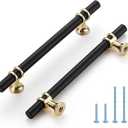 HOME EDIT Matte Black and Brushed Brass Cabinet Handles, 5 Inch Hole Center Modern T-Bar Drawer Pulls, Decorative Hardware for Cabinets, Dressers, and Drawers, 30 Pack