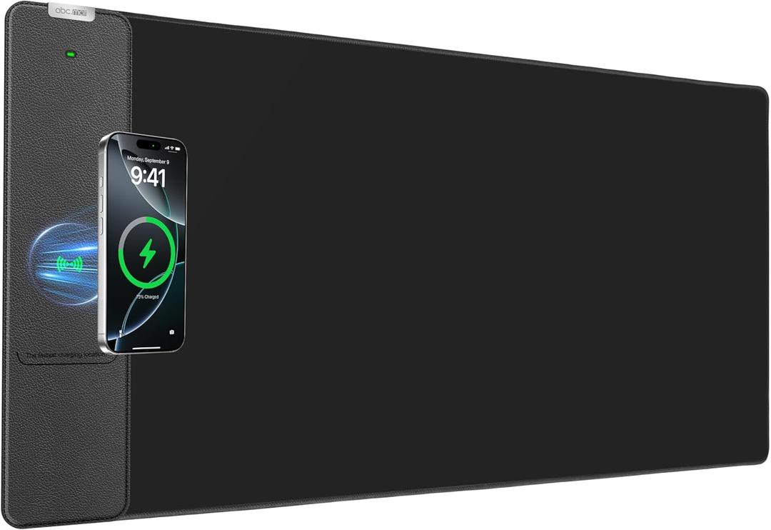 2-in-1 Mouse Pad with Wireless Charging, Gaming Mouse Pad, 31.5"x15.8" Large Desk Mat for Laptop/Keyboard, Waterproof Smooth Surface, Non-Slip Base, No Adapter