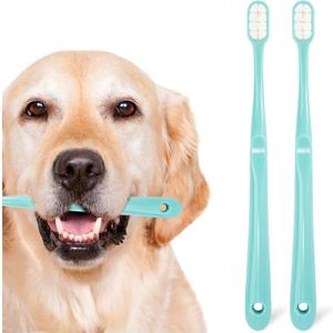 Dog Toothbrush Kit 2 Pack, Ultra Soft Pet Tooth Brush for Medium to Large Dogs & Cats, Animal Teeth Brushing Kit for Easy Dental Cleaning, 2 Pcs, Green