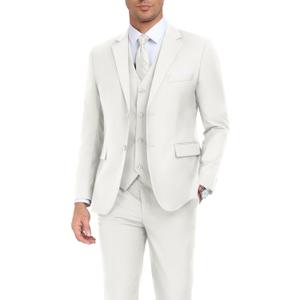 Men's Suit Slim Fit 3 Piece Wedding Dress Tux Suit Set Two Buttons Business Suits Blazer Jacket Vest Pants with Tie (Ivory), 3XL