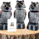 BobbleHead Owl Decoys Sculpture to Scare Birds Away, 3-Pack 8.3" Fake Owl Plastic Scarecrow Bird Deterrent, Natural Enemy Repellent, Garden Decor Statues for outside, Patio, Lawn, Yard Decoration