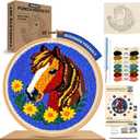 2 x TEKWAVE Punch Needle Kit for Beginners  DIY Embroidery Kit with Yarn, Fabric, Hoop, Needle & Instructions  Fun Craft Kit for Adults Home Decor Gift (1Pack Horse)