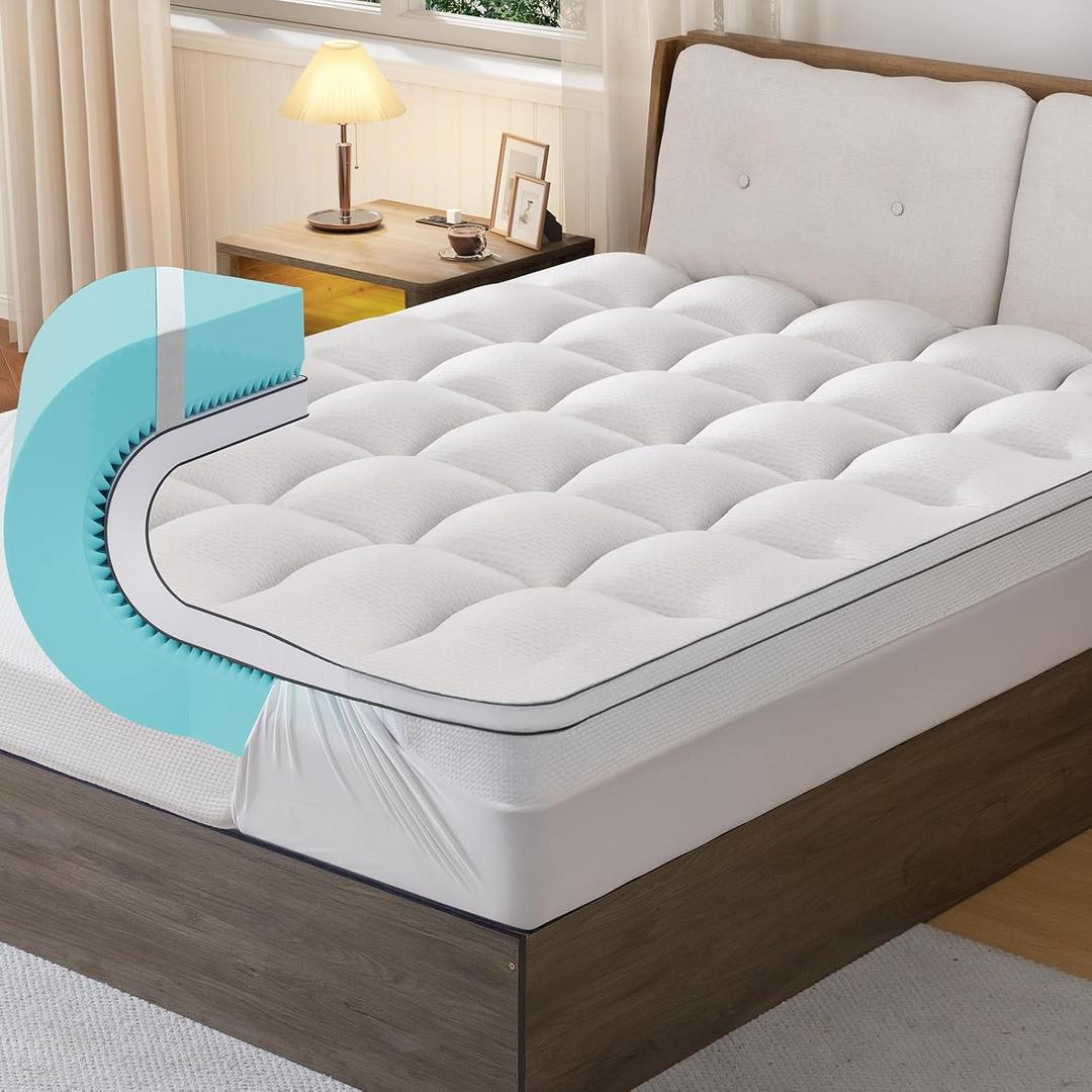 4 Inch Memory Foam Mattress Topper King Size - Dual Layer 3 Inch Cooling Gel Memory Pad and 1 Inch Pillow Top Mattress Cover for Back Pain - 78" x 80" x 4"