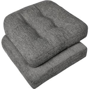 Downluxe Chair Cushions for Dining Chairs 2 Pack, Tufted Indoor Chair Pads with Non-Slip Bottom, U-Shaped Kitchen Chair Cushions, 17"x17"x4", Dark Grey