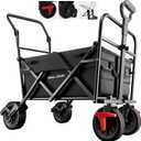 BEAU JARDIN Collapsible Foldable Push Pull Folding Beach Wagon 350lbs Heavy Duty Utility Camping Grocery Garden Sport Wagon with All Terrain Sand Wheels and Brakes Black, (Small)