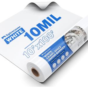 White Crawl Space Vapor Barrier, 10 Mil Vapor Barrier, 10' x 100', Heavy Duty Polyethylene Film, Thick Plastic Sheeting, Plastic Drop Cloth Covering for Crawlspace, Basement