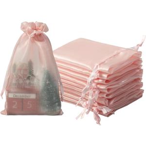 QIANF 20 Pcs Pink Small Organza Bags 6X9 inch for Wedding Favors with Drawstring, Mini Mesh Gift Bags Jewelry Pouch for Candy Bridal Shower Party Favor Baby Shower Christmas