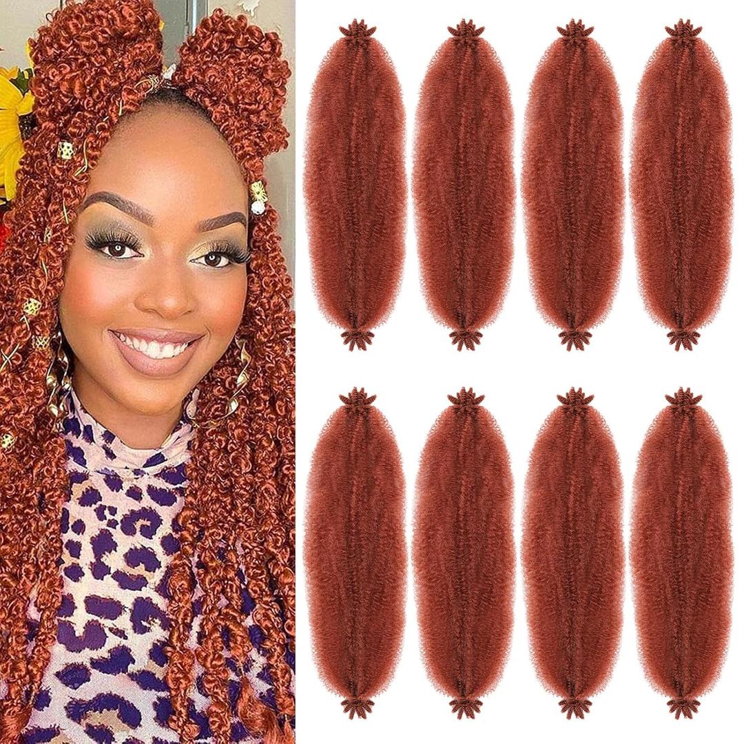 8 Packs Ginger Springy Afro Twist Hair 24 Inch Pre Fluffed Spring Twist Hair Afro Twist Hair Marley Twist Braiding Hair Twist Extensions (350#)