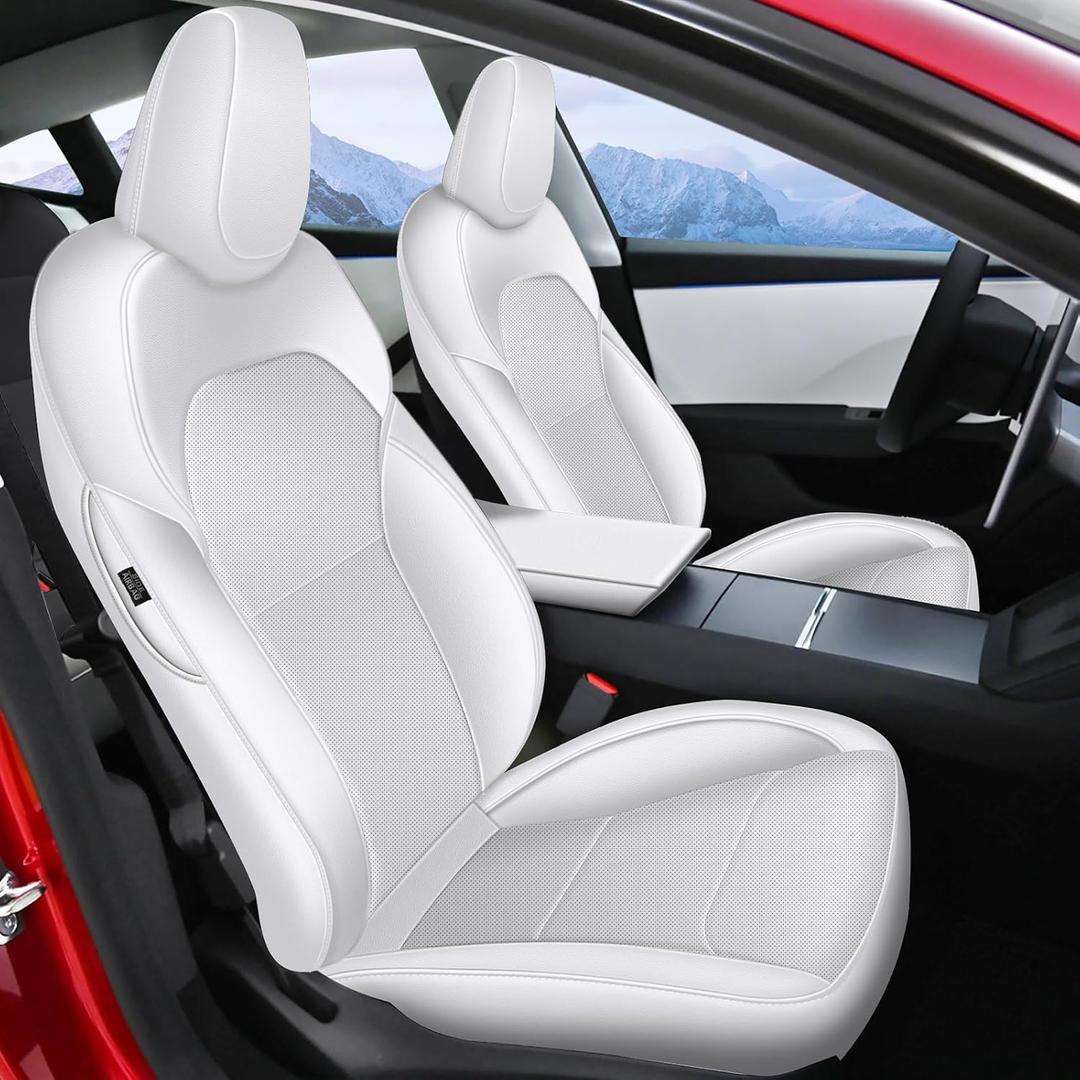 AOMSAZTO Car Seat Cover for Tesla Model 3 2024 2025 (Not for Performance) - Full Set Customized White Seat Covers (with Armrest Cover)