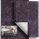 Hearth & Harbor Bathroom Rugs Sets 2 Piece, Chenille Bath Mat Set - Machine Washable Bath Mats for Bathroom Non-Slip Backing Rubber Quick Dry Bathroom Mat - Purple Bath Rug, 17x24-20x32