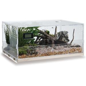 Acrylic Clear Reptile Habitat Enclosure Terrarium with Latch Perfect for Amphibians and Invertebrates Such as Spiders, Frogs (Horizontal Wood Large)