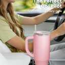 Renoj Insulated Mug 100% Spill Resistant Insulated Water Bottle for Iced Coffee & Hot Drinks - Fits Car Cup Holder, Ideal Gift, 2 Straws & Silicone Boot - FlexSlide Pink 40 oz