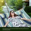 Hammock with 12.8 Feet Stand & Curved Bamboo Spreader Bar Double Hammocks 2 Person Heavy Duty Max 450lbs Capacity, Navy Blue&Aqua