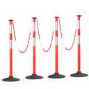 HiGiant 4 Pack 34 Inches Traffic Delineator Posts with Weighted Rubber Base, Portable Orange Safety Posts Cones with Reflective Collars and 15 Ft Plastic Chains for Parking Lot, Construction Work