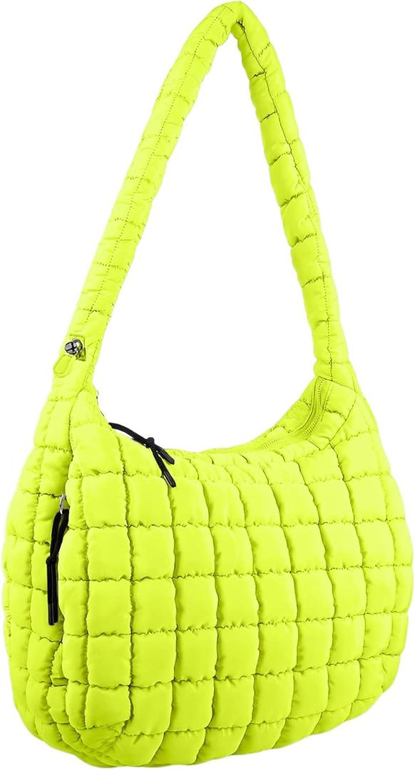 Quilted Puffer Tote Bag Large Crossbody Shoulder Bag Nylon Puffy Bubble Bag with Adjustable Shoulder Strap (Neon Green) Quilted Puffer Tote Bag Large Crossbody Shoulder Bag Nylon Puffy Bubble Bag with Adjustable Shoulder Strap (Neon Green)