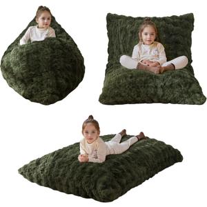 MAXYOYO 3 in 1 Kids Bean Bag Chair Bed, Child Floor Sofa for Gaming, Reading, Convertible Bean Bag Floor Cushion with Machine Washable Cover for Living Room Bedroom, Green, 50"x35"