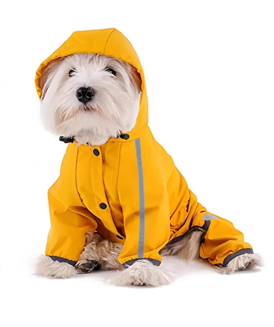 Dog Raincoat, Waterproof Dog Rain Jacket with Hood, Rain Coat with Leash Hole, Reflective Strap for Small Medium Dogs, Outdoor Adventures/Walking Lightweight Puppy (Yellow