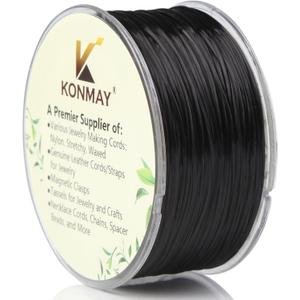 KONMAY 0.8mm Black Spandex Elastic String with Dispenser, Soft Stretch Beading Cord, 90 Yards for Bracelets, Necklaces & Jewelry Making