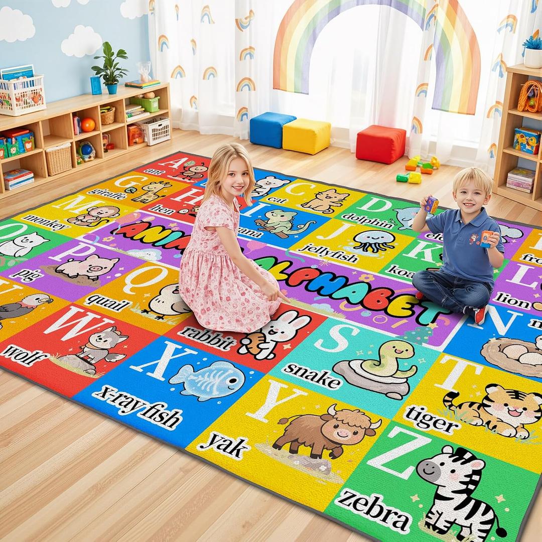 Large ABC Rug, Kids Alphabet Rug for Playroom, Classroom 8x10 ft