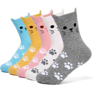 Womens Grils Cute Animal Socks, Dog Cat Socks, Novelty Funny Crew Sock, Animal Gifts for Women Dog and Cat Lovers (Cat 2 Animal 5 Pairs)