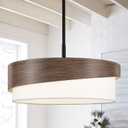 21.5'' Farmhouse Chandeliers for Dining Room Light Fixtures 5-Light Wood Texture Drum Chandelier with White Fabric Shade Large Rustic Pendant Lighting for Foyer Bedroom Living Room Kitchen，E26