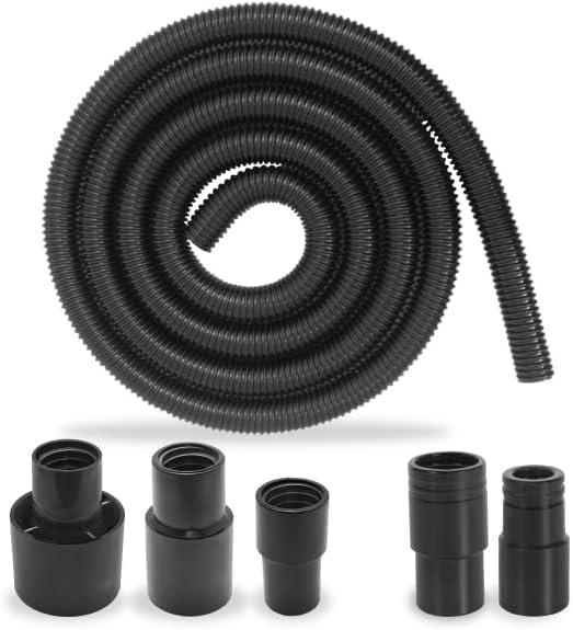 12 Foot Long Dust Collection Power Tool Hose Kit for Multiple Types/Brands of Power Tools and Work Shop Vacuums with Threaded Fittings (Hose w/ 5 Fittings)