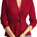GRACE KARIN Women Cardigan Sweaters 2025 Fall,Long Sleeve Cropped Sweater Coat Trendy,Button Front Peplum Tops Lightweight, XL Red