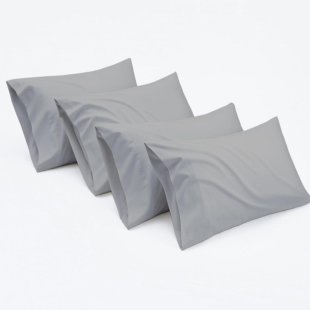 100% Egyptian Cotton Standard Size Pillowcases Set of 4, Light Grey Solid | Breathable, Long-Lasting, Cooling & Durable Hotel Quality Pillow Covers, Standard - Pack of 4
