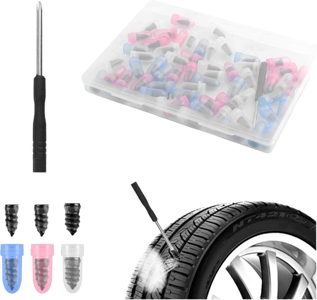 2 x 60PCS Tire Screw Plug Repair Kit,Self-Service Tire Repair Kit Includes 3 Sizes of Screw in Tires Plugs & Screwdriver for Quick Repairs,Professional Tires Repairs Rubber Nail (60PCS)