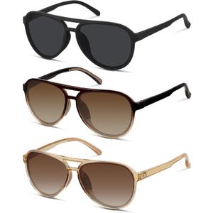 STORYCOAST Polarized Aviator Sunglasses for Men Women Classic Retro Aviators Sports Driving Running Sun Glasses (3pack-black+light Brown+gradient Brown)