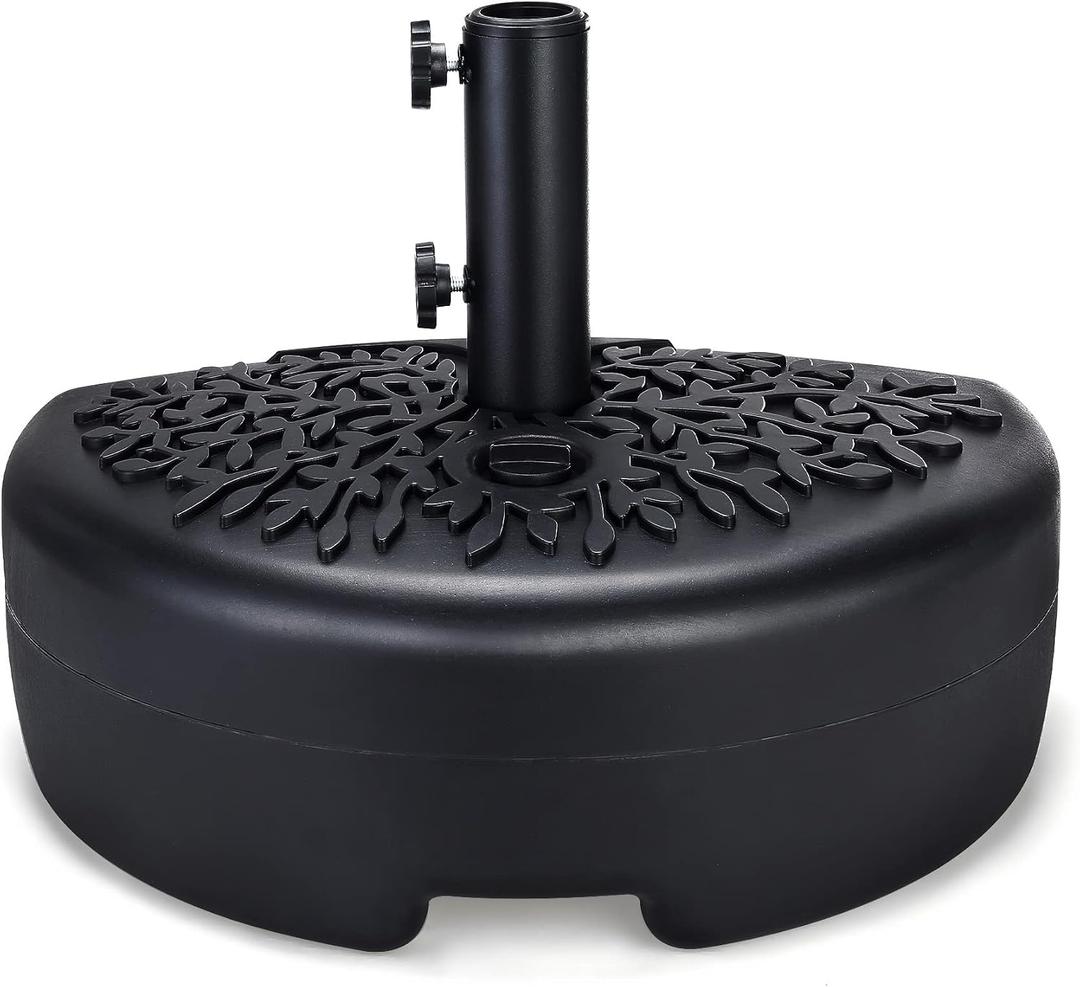 Home Zone Living 40lb Half Round Fillable Patio Umbrella Base Stand, 18in, Pole Holder, Water or Sand, Fits Poles Up to 1.9in(48mm) Diameter, UV Resistant, Lawn, Deck, Backyard, Garden, USA-Based
