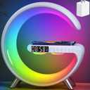 Smart LED Table Lamp, 5-in-1 Night Light Fast Wireless Charging Station, 256 Lights Mode Dimmable Bedside Lamp, Bluetooth Speaker & App Control for Bedroom, Home Decor, Alarm Clock for Festival Gifts (White)