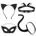 Hifot Black Cat Costume for Women,Cat Ear Headband Tail Cat Eye Cover Chocker Necklace Anime Cosplay Costumes for Women Masquerade Fancy Dress