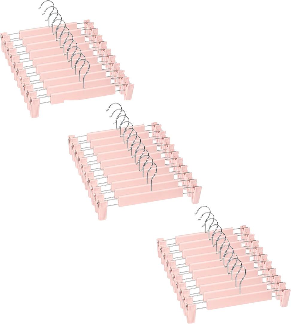 Skirt Hangers，Pants Hangers with Clips，360 ° Swivel Hooks Space Saving Hangersfor Pants, Skirts, Clothes, Jeans (30 Pack, Pink)