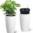 Garvee Tall Planters for Outdoor Plants, 22 in Large Planters Set of 2, Outdoor & Indoor Planters with Water Level Monitor Inner Bucket, Automatic Watering, for Porch, Patio, Backyard, White