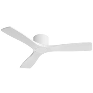 LEDLUX 48 Inch Ceiling Fan without Light, Flush Mount Low Profile Fan with 3 Solid Wood Blades, Quiet Reversible DC Motor, 6 Speed Remote Control, for Indoor Outdoor Bedroom Patio White
